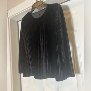 J. Jill~Black~Shiny Velveteen~Vertical Line Print~Long Sleeve~Tunic Top~Size MP